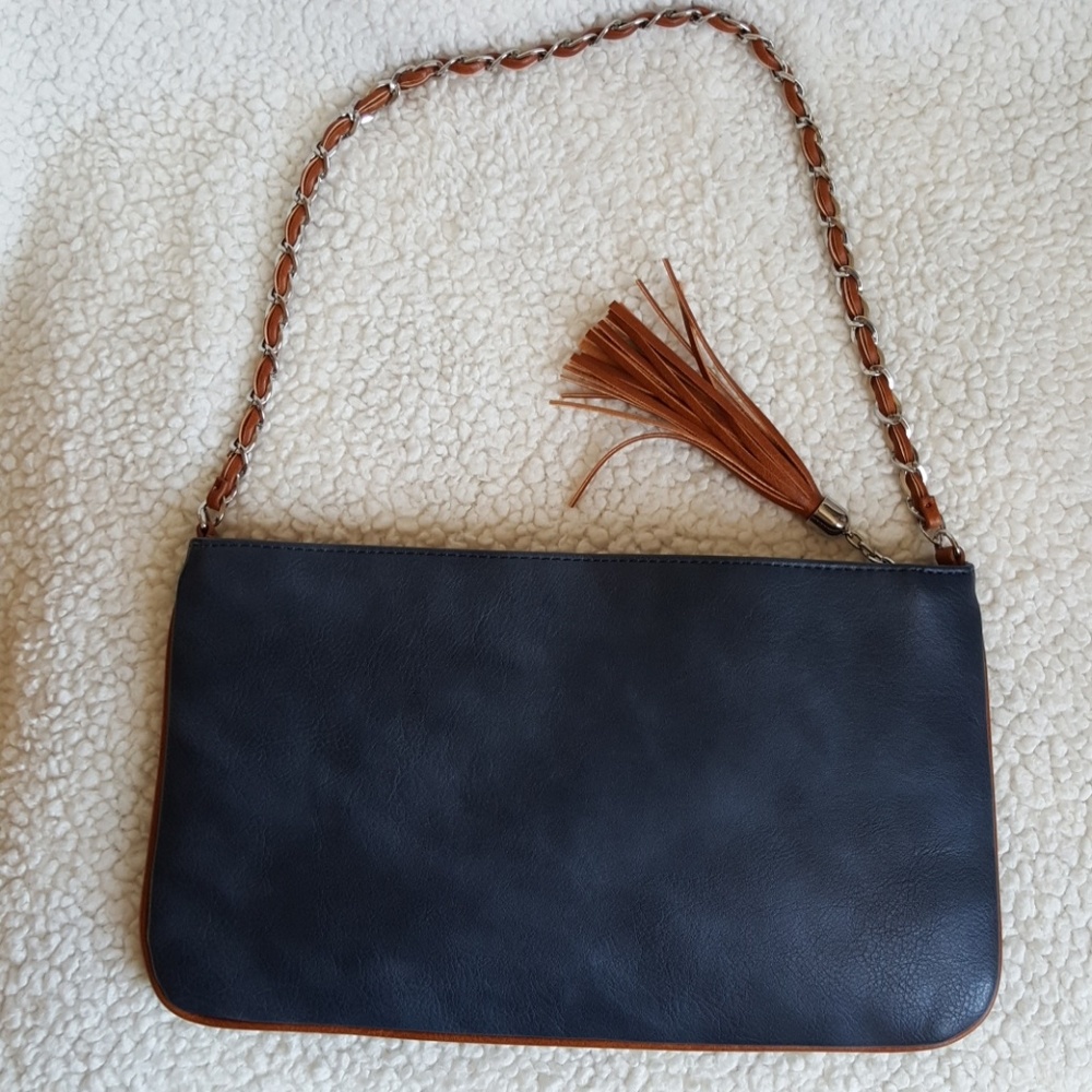 Chico's navy blue faux leather suede handbag